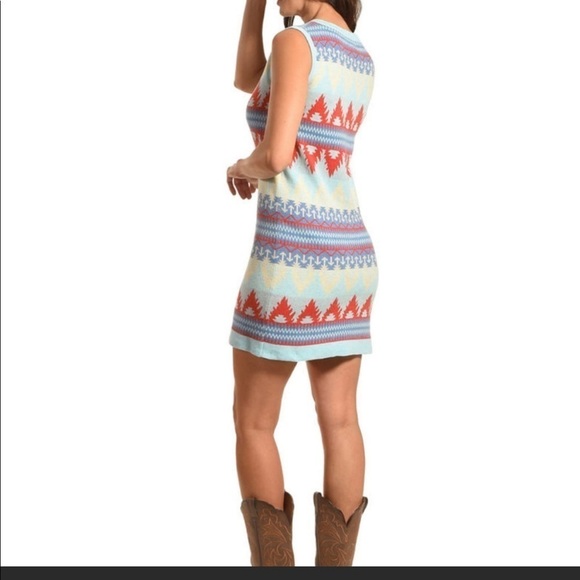 Tasha Polizzi “Sonoma” Aztec Sweater Dress NWT 100% Cotton Blue & Cream Sz S - Picture 5 of 11